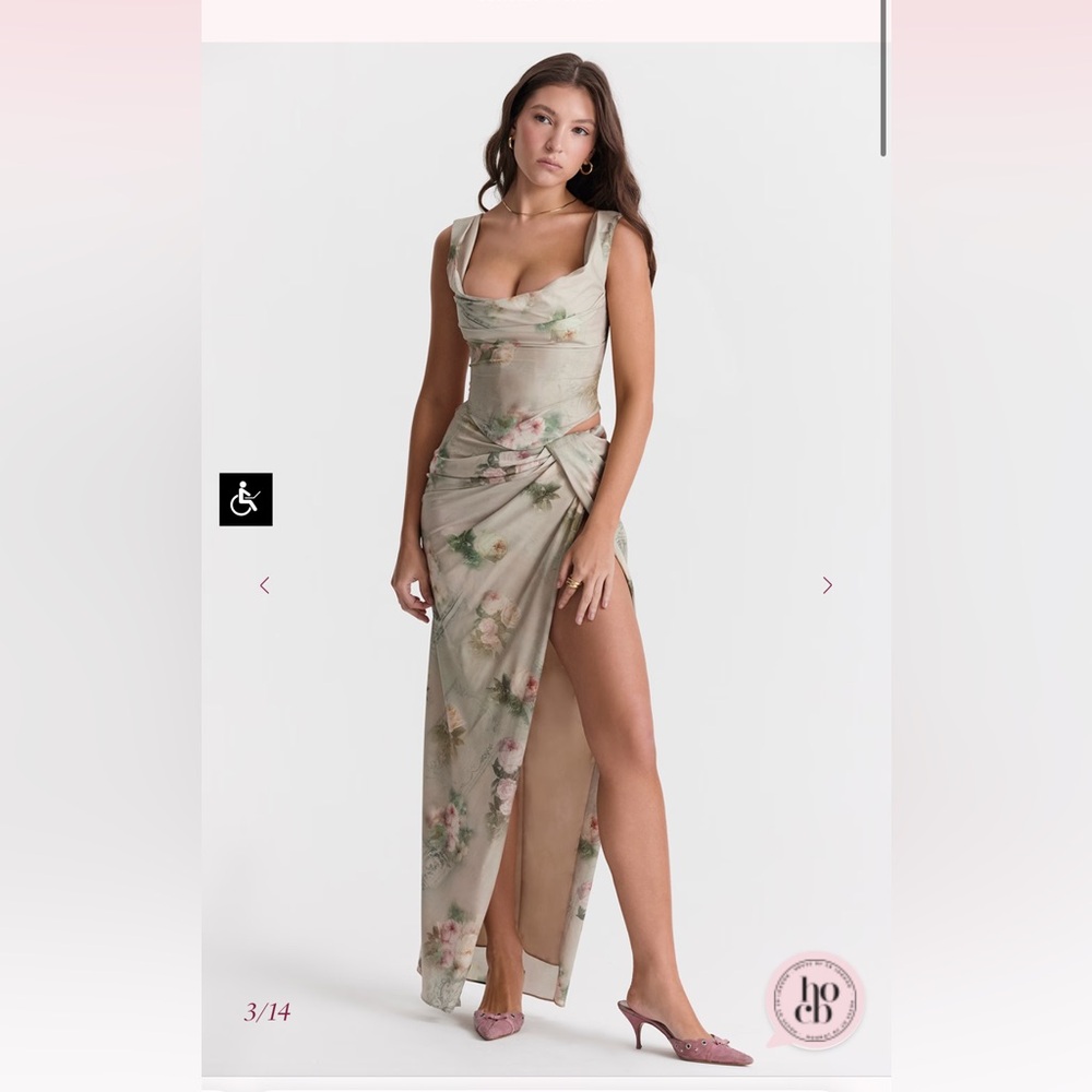 House of CB Tan and Gold Asymmetrical Gown